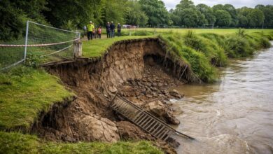 riverbank collapse iford playing fields