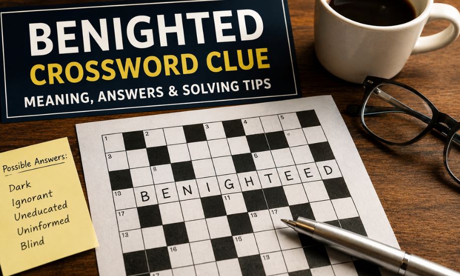benighted crossword clue